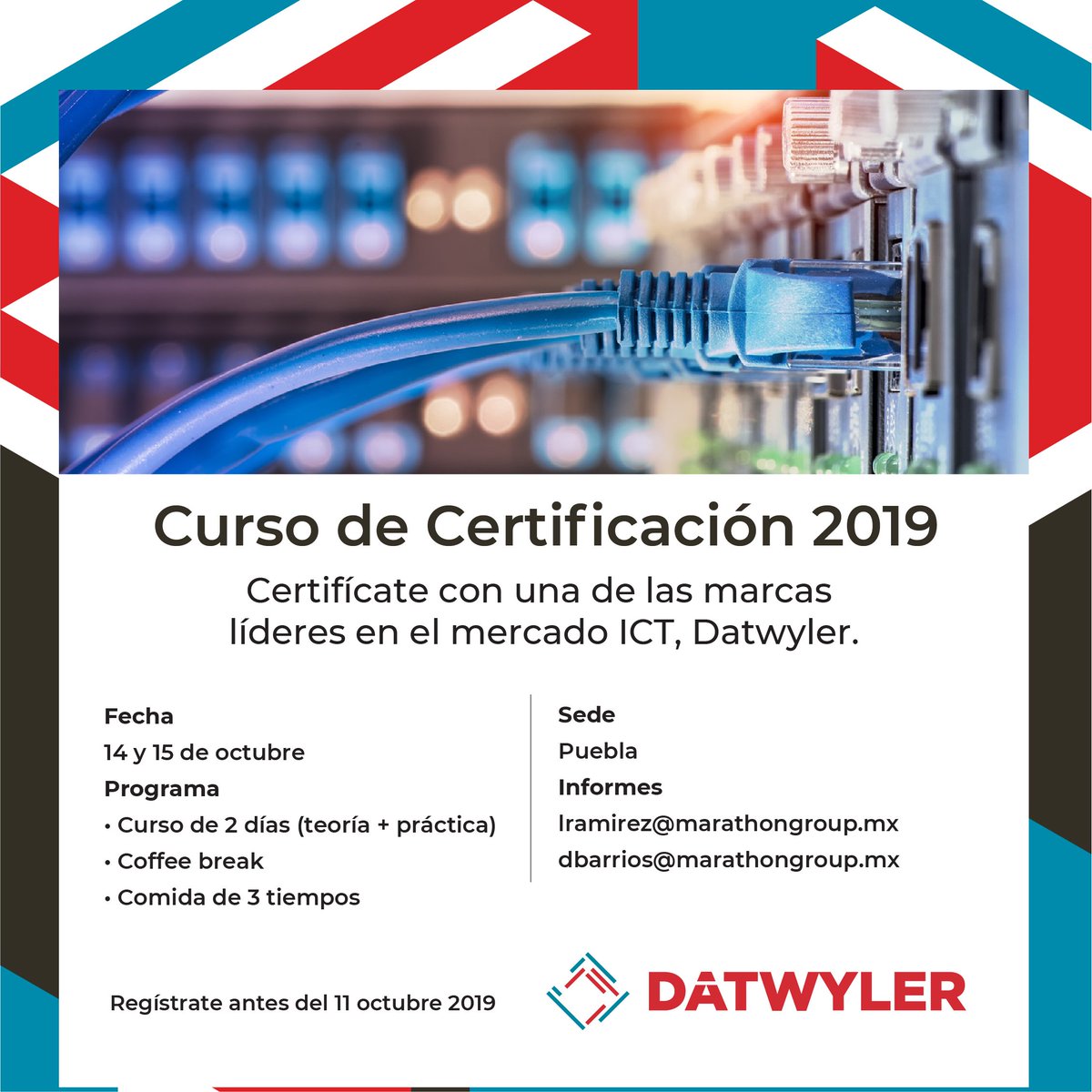 MarathonGroupMX's tweet photo. 📝¿Ya te inscribiste a nuestro Curso de Certificación #Datwyler?
#ConectamosIndustrias #ICT #MarathonGroup
🔎Consulta el programa aquí.
https://t.co/SvjAjPtZX3 https://t.co/qf7TxpaBQv