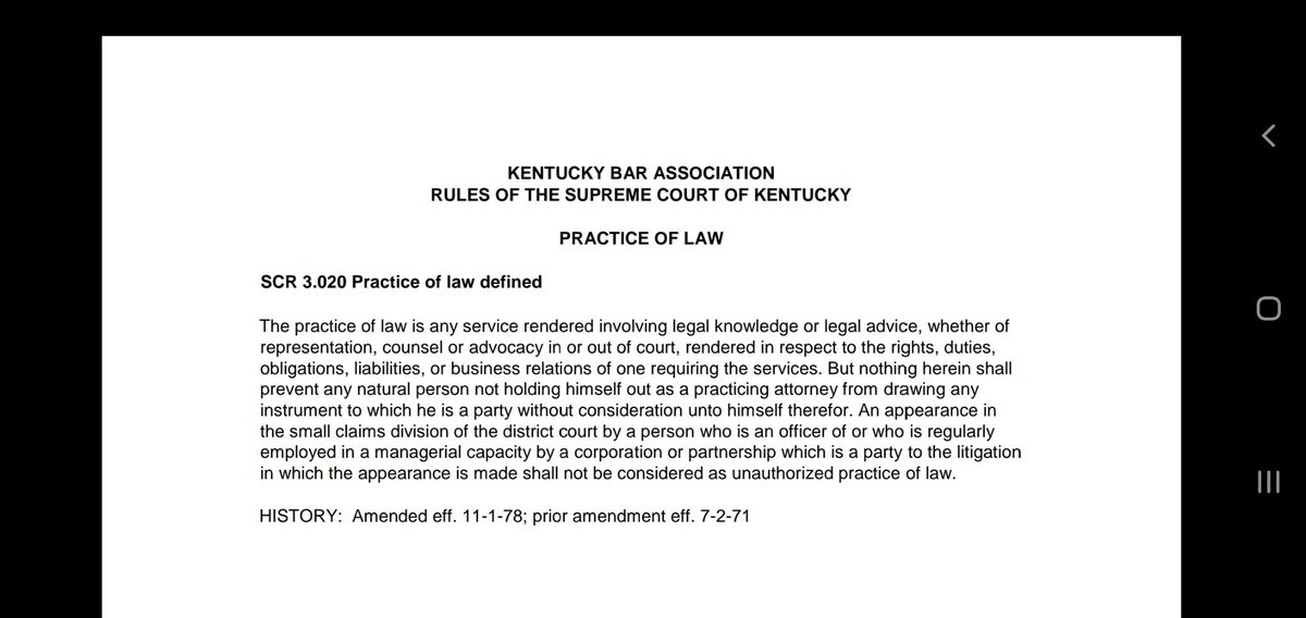 robeyryan's tweet photo. @JoshuaADouglas @StumboForAG This is an interesting line. Because the Kentucky Supreme Court has defined the practice of law... and to be honest I don't believe clerking fits the definition? https://t.co/8EKKCv1Oit