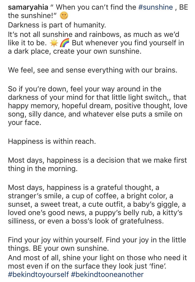SamarYahia's tweet photo. “ When you can’t find the #sunshine , BE the sunshine!” 🌞 

#bekindtoyourself #bekindtooneanother https://t.co/RBHuTE1BNT