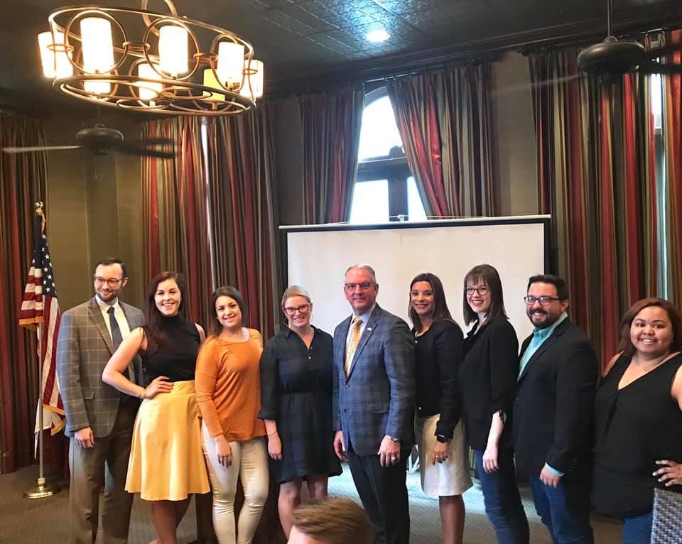 Forum225's tweet photo. Governor John Bel Edwards was happy to jump in with some of our Board Members for a quick photo after todayβs Forum Friday lunch! #forum35 #batonrouge #forumfriday https://t.co/C9ueU0aQFU