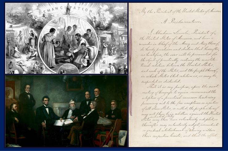 cspanhistory's tweet photo. #OnThisDay in 1862, President Lincoln issued the preliminary Emancipation Proclamation, announcing that if the rebels did not cease fighting and rejoin the Union by January 1, 1863, all slaves in Confederate states would be free. Learn more: https://t.co/RX4FNYXvOL https://t.co/Rs0oaIjqup