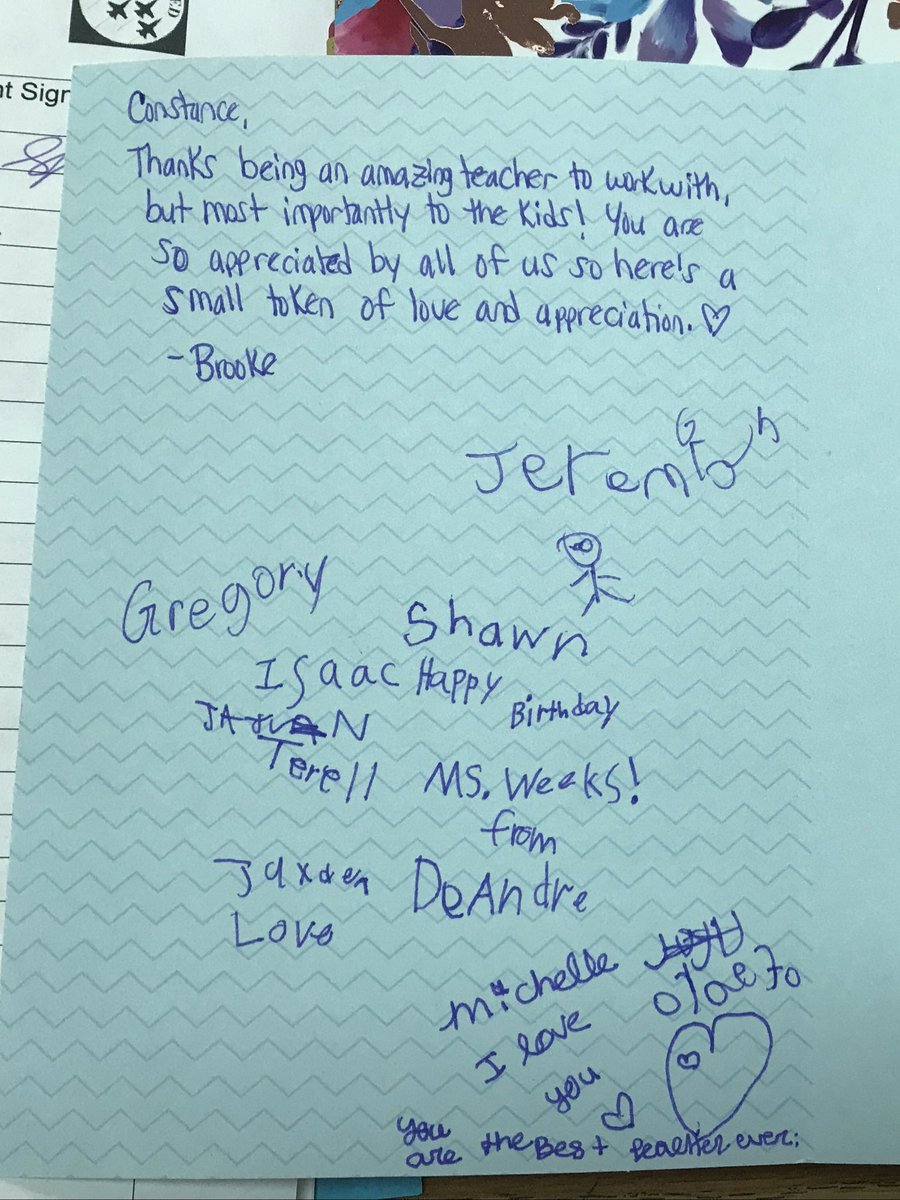 Mrs_Weeks86's tweet photo. No matter how rough the days can be, in the end, I love these little humans! Things like this are what keep me motivated. Having an AMAZING para helps too 😉 #iteach #birthdayweekcomingup #thekidsloveme https://t.co/7WS302A5nv