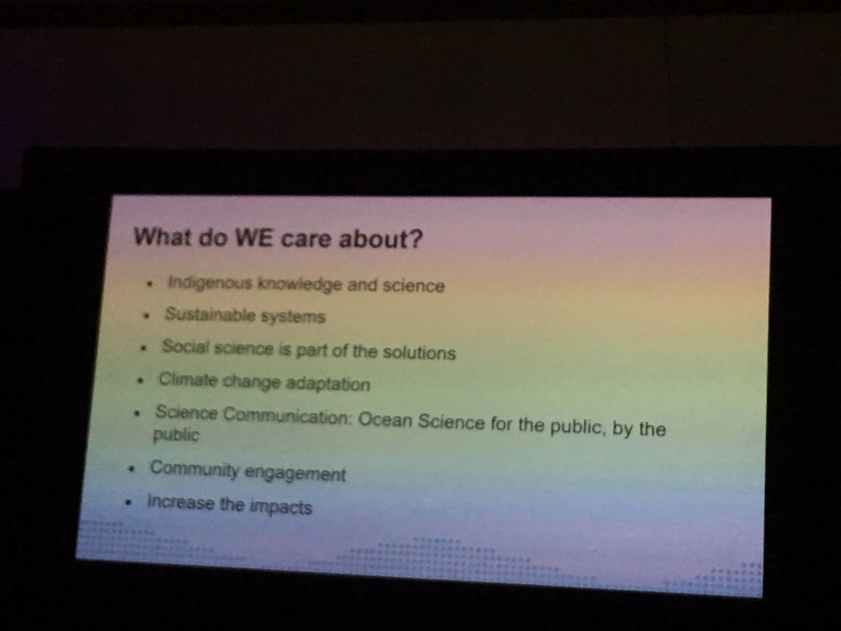 Great to see a panel of Early Career Researchers at #OceanObs19! They're the senior scientists of the next generation and it's promising to see their priorities include social sciences, indigenous knowledge, better science comm, community engagement &amp; #OceanOptimism!