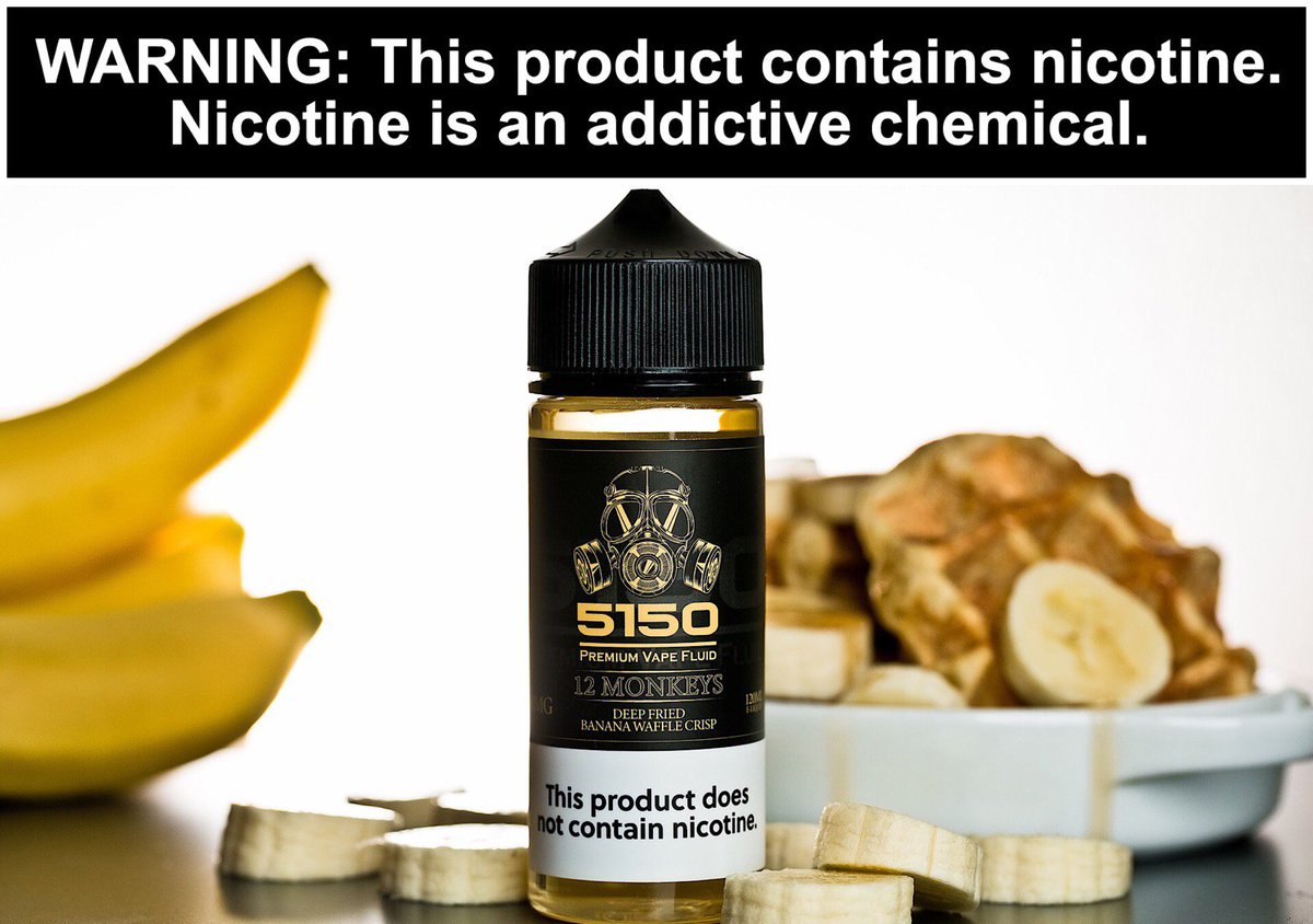 5150eliquid's tweet photo. Care for a banana and waffles anytime of the day, check out our 12 Monkeys flavor and prepare to go insane! WARNING: This product contains nicotine. Nicotine is an addictive chemical. https://t.co/wx7mQ0Y6i4