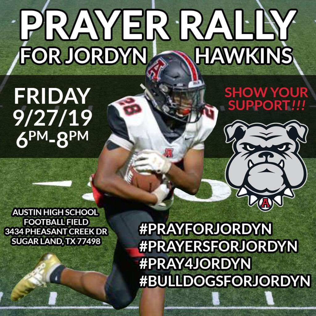 Come out to show your support for Jordyn at our Prayer Rally next Friday from 6-8pm at Austin High School! 🙏#Prayers4Jordyn #PGTF #ALLIN