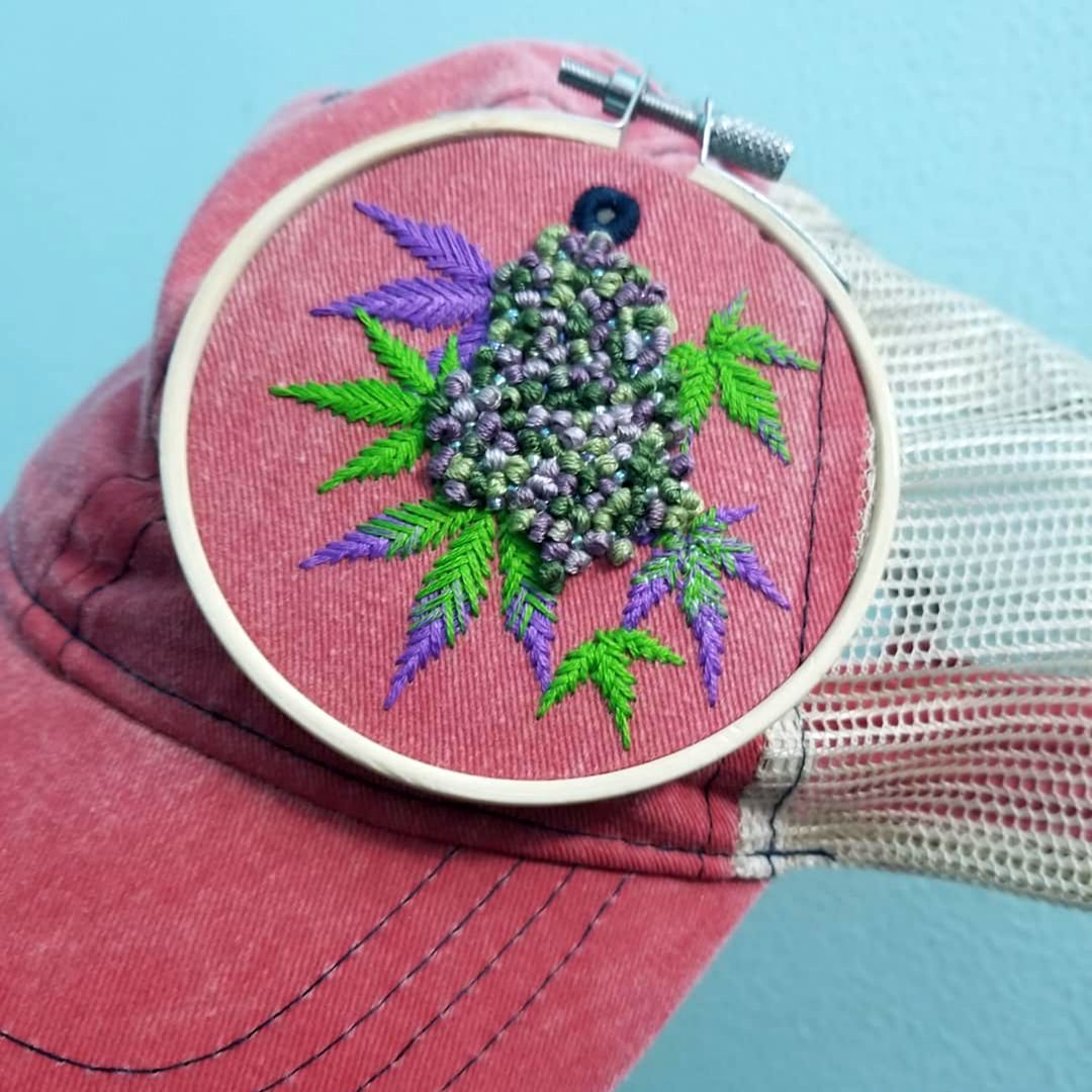 Looking for something truly unique? @sillystitch420 puts a whole lot of love into her embroidered caps, all hand-stitched and one of a kind. #cannabisfashion #weedfashion #fuckyeahembroidery #420art #cannabisnow #craftcannabis #cannabisculture #embroidelicious #cannabisart