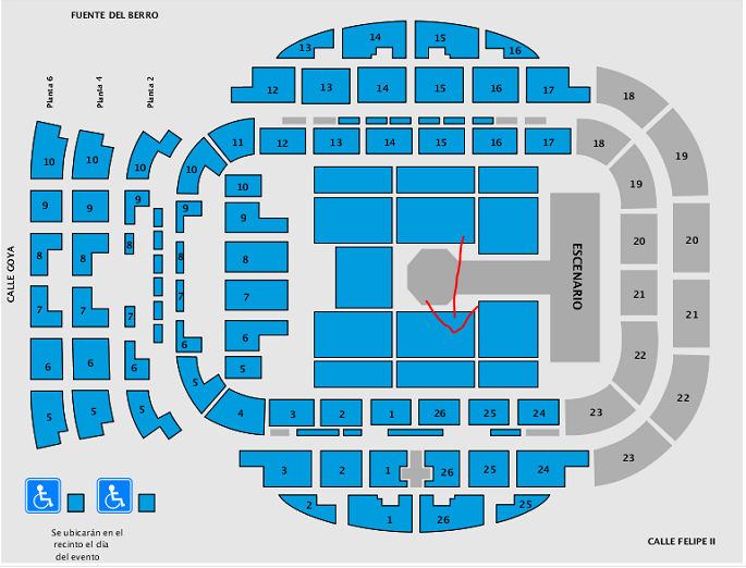 Armys_CH's tweet photo. selling one VIP Ticket for GOT7 in madrid (face value)(e-ticket)
on the ticket it says Row 15 Seat 31 and it is located where the arrow in the photo is.

-it corresponds to the fourth row before the stage.
#GOT7 #GOT7WORLDTOUR #GOT7inMadrid #GOT7_KEEPSPINNING https://t.co/A19y9kHxR3