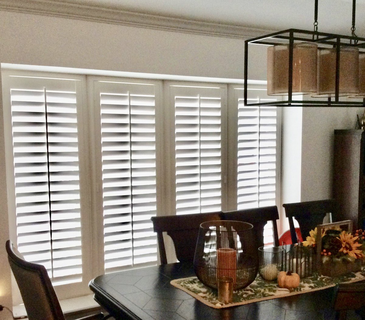 Is your dining room ready for fall festivities? 🍁 #shutters #windowtreatments #falldecor <a href="/RockwoodShutter/">Rockwood Shutters</a>