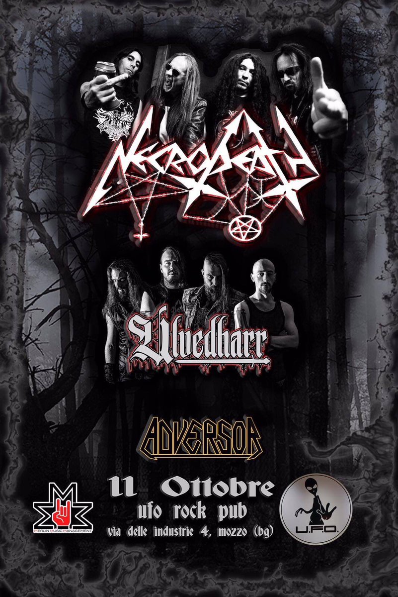 NecrodeathNews's tweet photo. Annunciati Ulvedharr e Adversor in apertura al nostro concerto all'UFO di Mozzo (BG). #necrodeath #official #thrashblackmetal #italianthrashblackmetal #ulvedharr #adversor #nextgig #live #since85 #peso #flegias #pier #gl https://t.co/DTwdgmQDRw