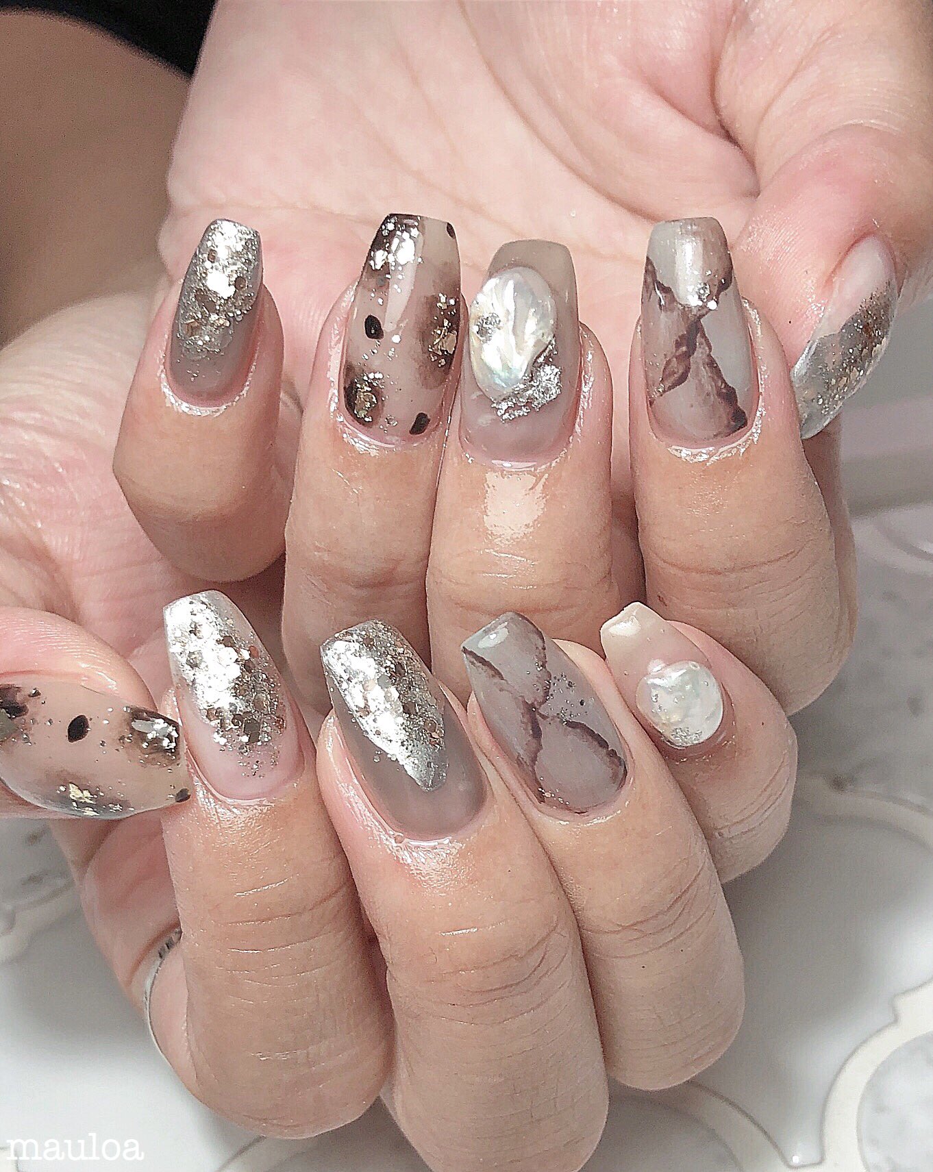 Mauloa レオパードと大理石 いつもありがとうございます ネイル ネイル デザイン オーダーチップ販売 オーダーチップ 秋ネイル 秋ネイル19 デザインチップ 夏ネイル Naildesign ミラーネイル Mananails Nail 天然石ネイル ホワイトネイル