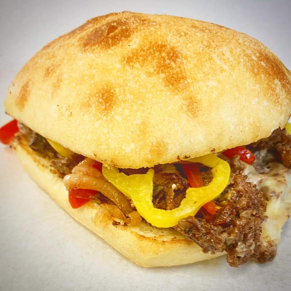 Try our new philly cheesesteak at the walnut fest this weekend! Havarti and white american over sirloin Angus, with onions, hot and sweet peppers!