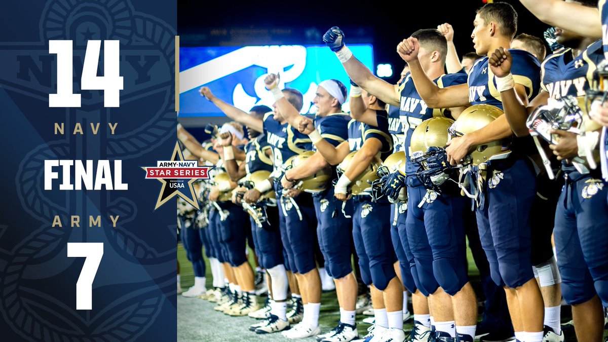 Final | #NavySprint 14, Army West Point 7.

Navy uses a pair of second half touchdowns and lock down defense to capture the first star of the year! #RaiseTheSail