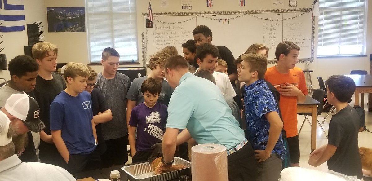 CoachVansell's tweet photo. @WSMSLovejoyISD Club Day! The BBQ club! @HutchinsBBQ delivered some amazing brisket and taught us how to prepare it right! #bbq #brisket https://t.co/0j53L8VXYo