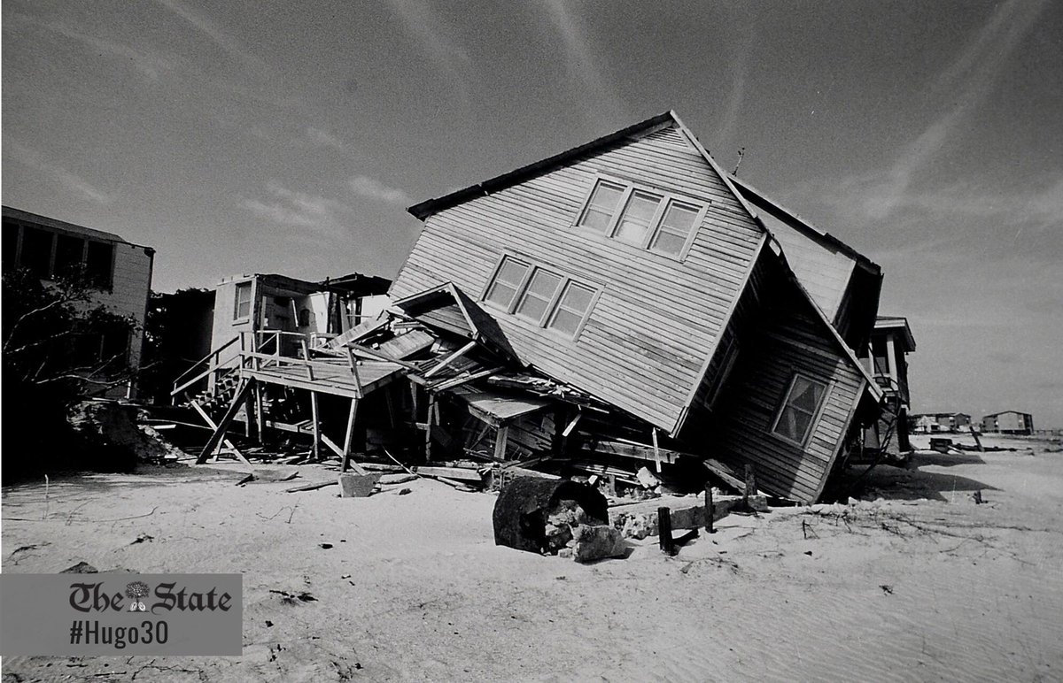 thestate_hugo's tweet photo. Here's what the Tip Top Inn on Pawleys Island looks like now. It fell toward the sea as the #hurricane ripped the island. #Hugo30 https://t.co/Jw7H7uFGtK