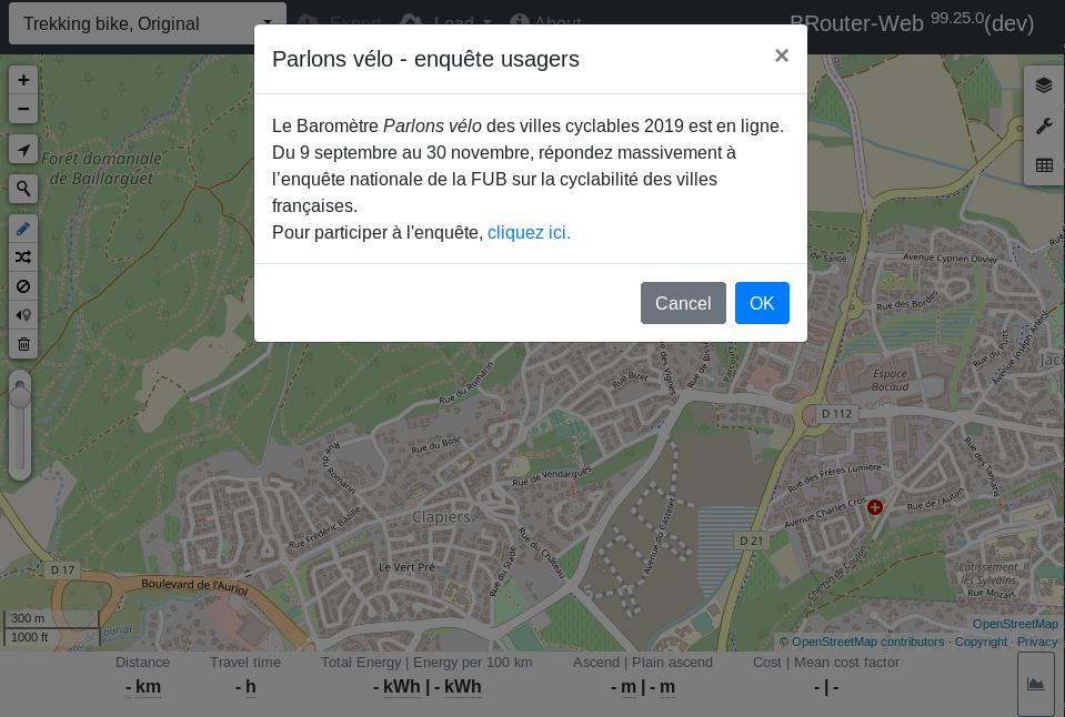 bagage_'s tweet image. #jesuisundesdeux à avoir participé au baromètre Parlons Vélo de la @FUB_fr. Il est même dorénavant automatiquement proposé aux utilisateurs de #brouter :)