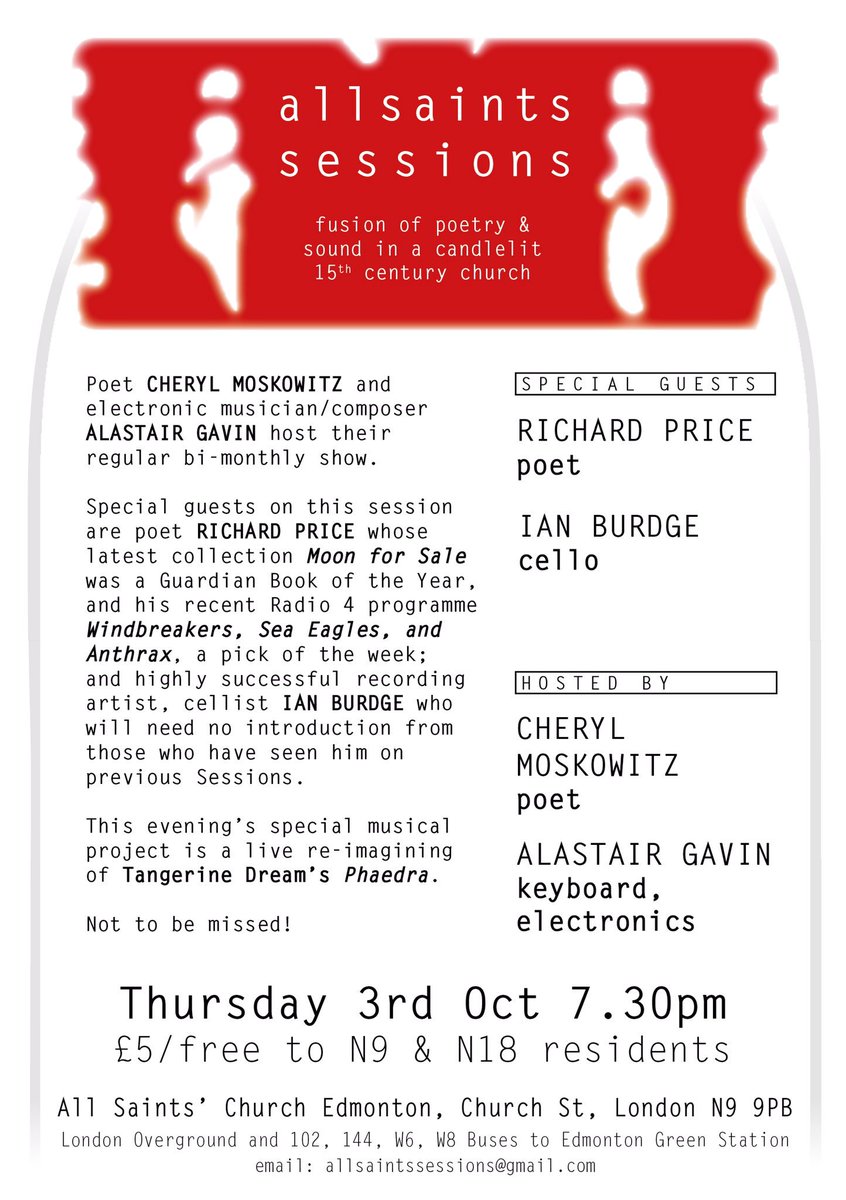 AllSaintsSessions (@allsaintssess) on Twitter photo Thurs 3 Oct first All Saints Session of the new season with wonderful guests poet Richard Price <a href="/InfoPrice/">お買い得info</a> and cellist Ian Burdge, and your hosts <a href="/cherylmoskowitz/">Cheryl Moskowitz</a> & <a href="/Alastair_Gavin/">Alastair</a> inc. a quadrophonic live version of Tangerine Dream’s Phaedra - don’t miss! 7.30pm <a href="/AllSaintsN9/">AllSaints Edmonton</a> Thurs 3 Oct first All Saints Session of the new season with wonderful guests poet Richard Price <a href="/InfoPrice/">お買い得info</a> and cellist Ian Burdge, and your hosts <a href="/cherylmoskowitz/">Cheryl Moskowitz</a> & <a href="/Alastair_Gavin/">Alastair</a> inc. a quadrophonic live version of Tangerine Dream’s Phaedra - don’t miss! 7.30pm <a href="/AllSaintsN9/">AllSaints Edmonton</a>