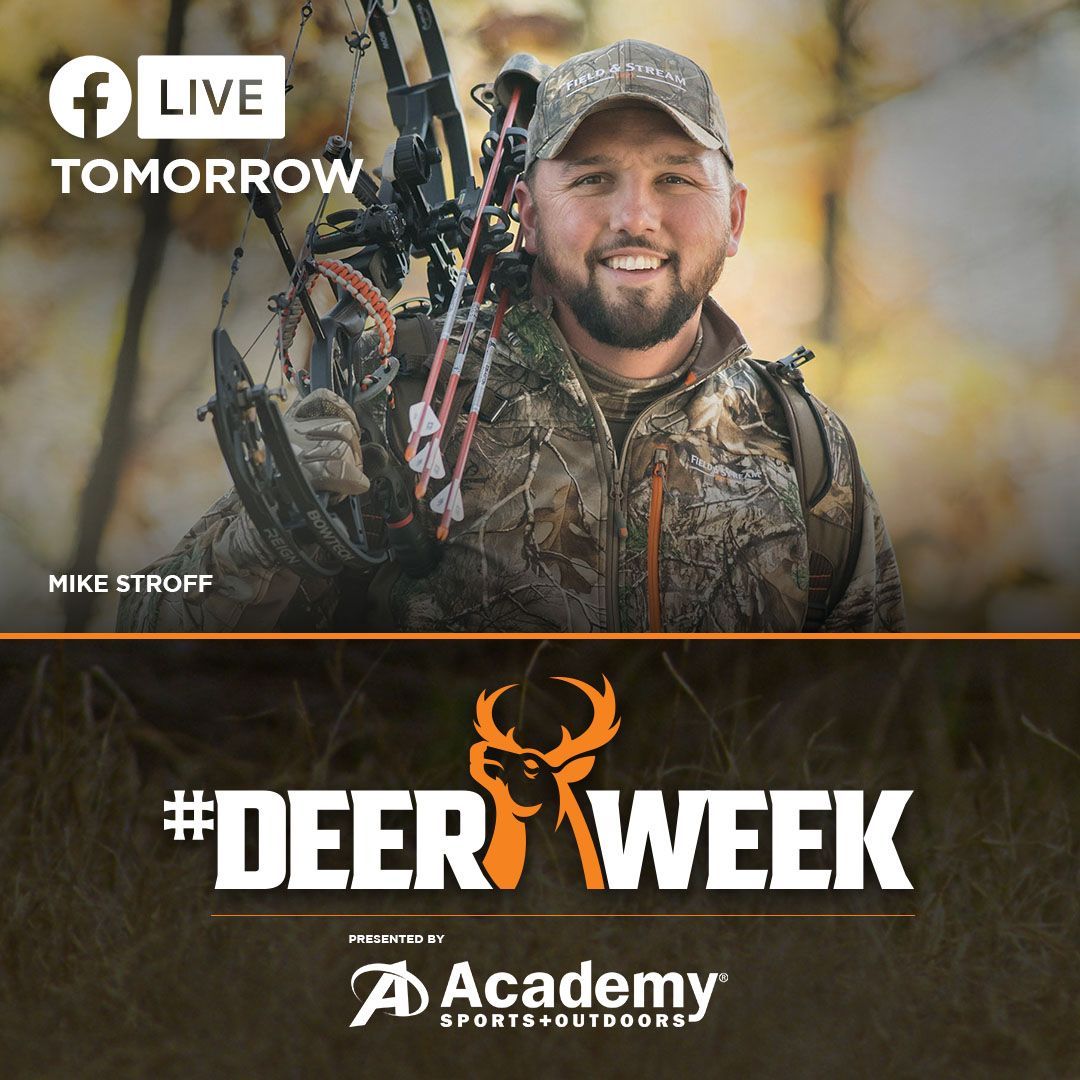 DeerWeek's tweet photo. Join us TOMORROW at NOON EST as we're LIVE with Mike Stroff from @SavageOutdoors TV as he takes a break from working at his ranch to discuss his #DeerWeek, how he got into hunting, and all things deer. Presented by @Academy. #IAMSPORTSMAN #savageoutdoors #deerhunting #whitetails https://t.co/41kCkzrsx1