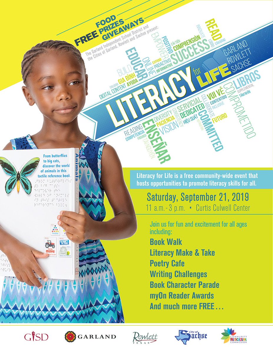 gisdnews's tweet photo. Don’t miss the fun activities, free food, awesome giveaways and more at Literacy for Life from 11 a.m.-3 p.m. tomorrow, Sept. 21, at the @CulwellCenter. Details: https://t.co/o6GIAJAQKi https://t.co/SXzkFMZEfr
