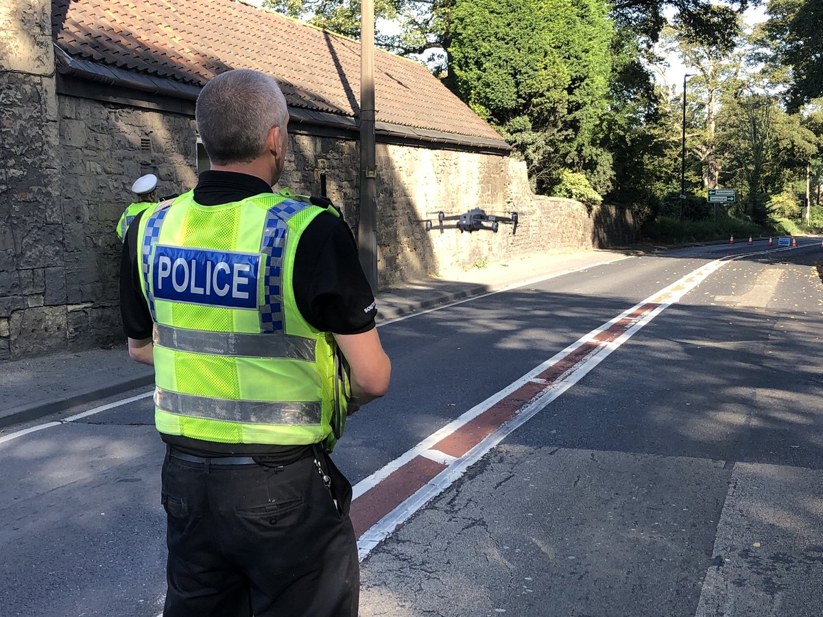 Cameramal's tweet photo. Officers from @sypOperations using a drone to map the scene of a serious RTC on the #A635 in #Hickleton. #FCIU @syptweet https://t.co/EJuXXrA6YH