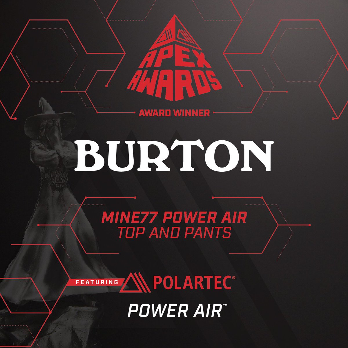 Polartec's tweet image. A 2019 APEX Award goes to…@burton for their Mine77 Power Air Top and Pants combo, designed with new Power Air that encapsulates air to regulate body heat &amp;amp; minimize fiber shedding over time
#Burton #premierevisionparis #polartec #madewithpolartec #scienceoffabric #polartecapex