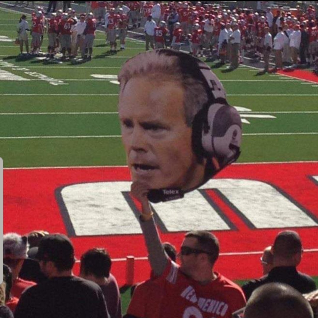 WesHender's tweet photo. Do it for our coach Bob Davie. Fans of @UNMLoboFB come out to @DreamRemodeling Stadium and support your Lobos #BeatState. #RedLobos https://t.co/5RJViZQuME