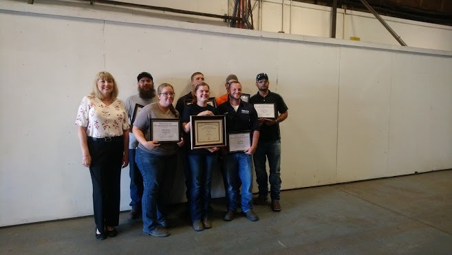 OKLAworks's tweet photo. Our office recently got to recognize some terrific work being done at Pelco Structural in northeast Oklahoma with apprenticeships. We are proud of these workers and thankful for employers like Pelco leading the way for #OKWFDevMonth. https://t.co/3FFWMYx1FA