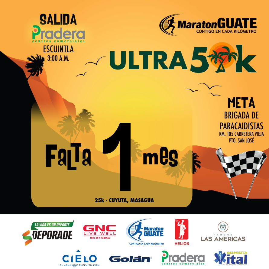 maratonguate's tweet photo. FALTA - 1 - M E S - U L T R A 5 0 k -
¿Qué tal van los entrenos? ¿Ya se inscribieron?
NOTA: 5 días para el - CIERRE DE INSCRIPCIONES -
#ultra50k #ultra #ultras #50k #ultra50k2019 #maratonguate #escuintla #guatemala #Deporade #GNCGuatemala #Helios #Golan #PraderaEscuintla https://t.co/1LXJ9aRT8m
