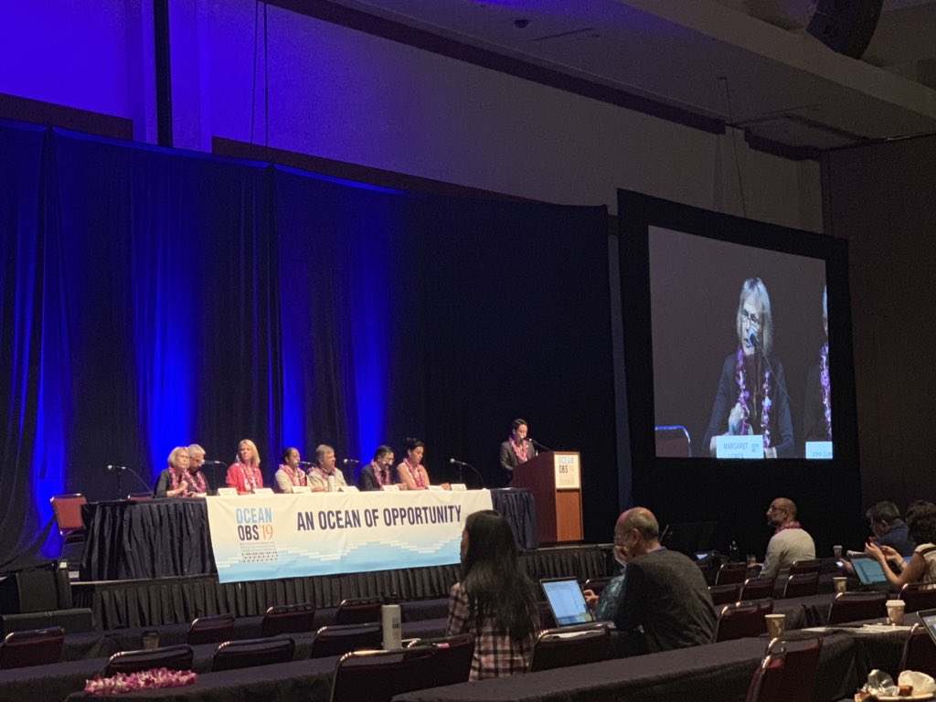 Margaret Leinen shares her  #oceanoptimism in seeing the #ocean in the political agendas of <a href="/G7/">G7</a>, #G20, #SDGs, #ParisAgreement, UN #OceanDecade, <a href="/ourocean2019/">OurOcean2019</a> - the world beyond this room has made a commitment to #oceanobs!