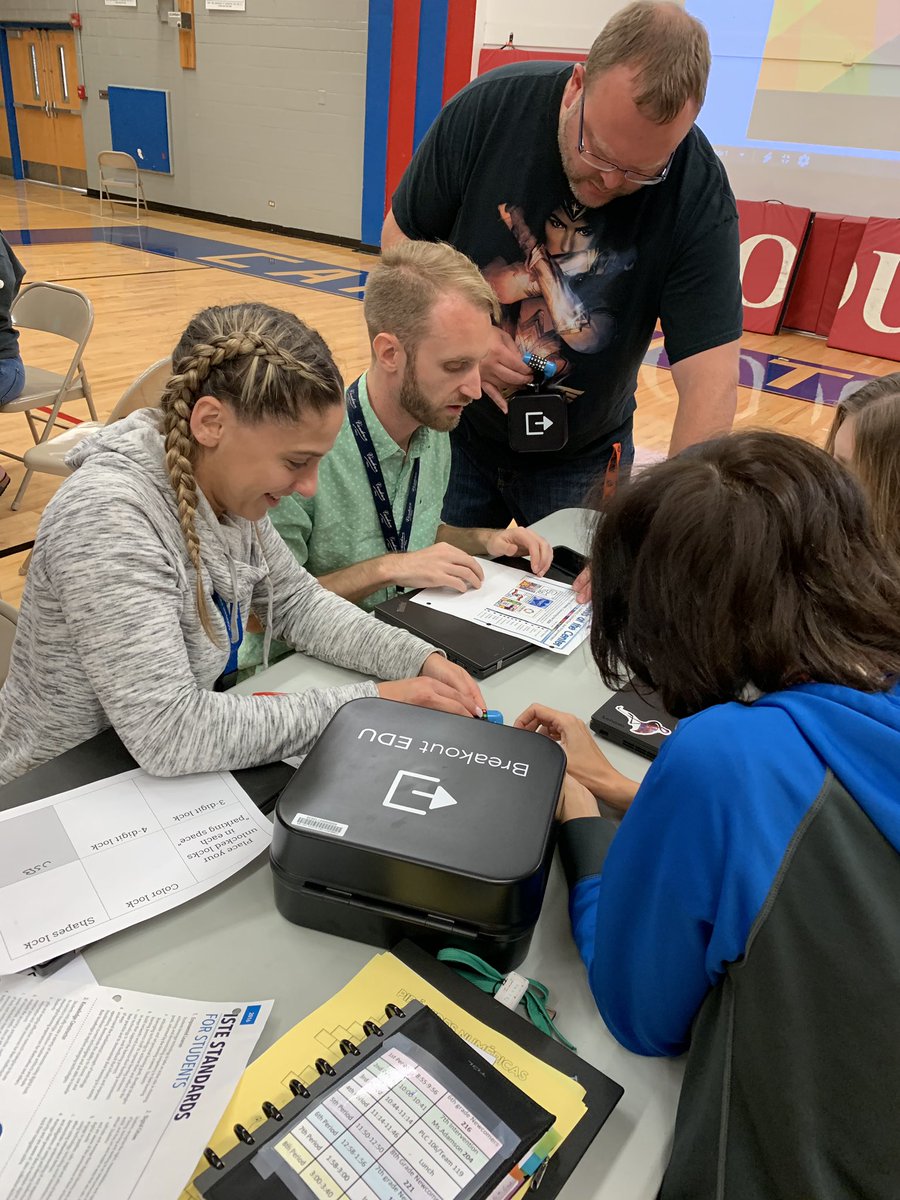 D300Digital's tweet photo. @d300CMS teachers used creativity, communication, critical thinking, and collaboration to #breakout of the ISTE Student Standards Breakout! Great start to exploring the MS Digital Learning Scope &amp; Sequence and continuing innovative learning! @APascoEdTech #d300dlc #d300learns https://t.co/DxurHOJZXQ