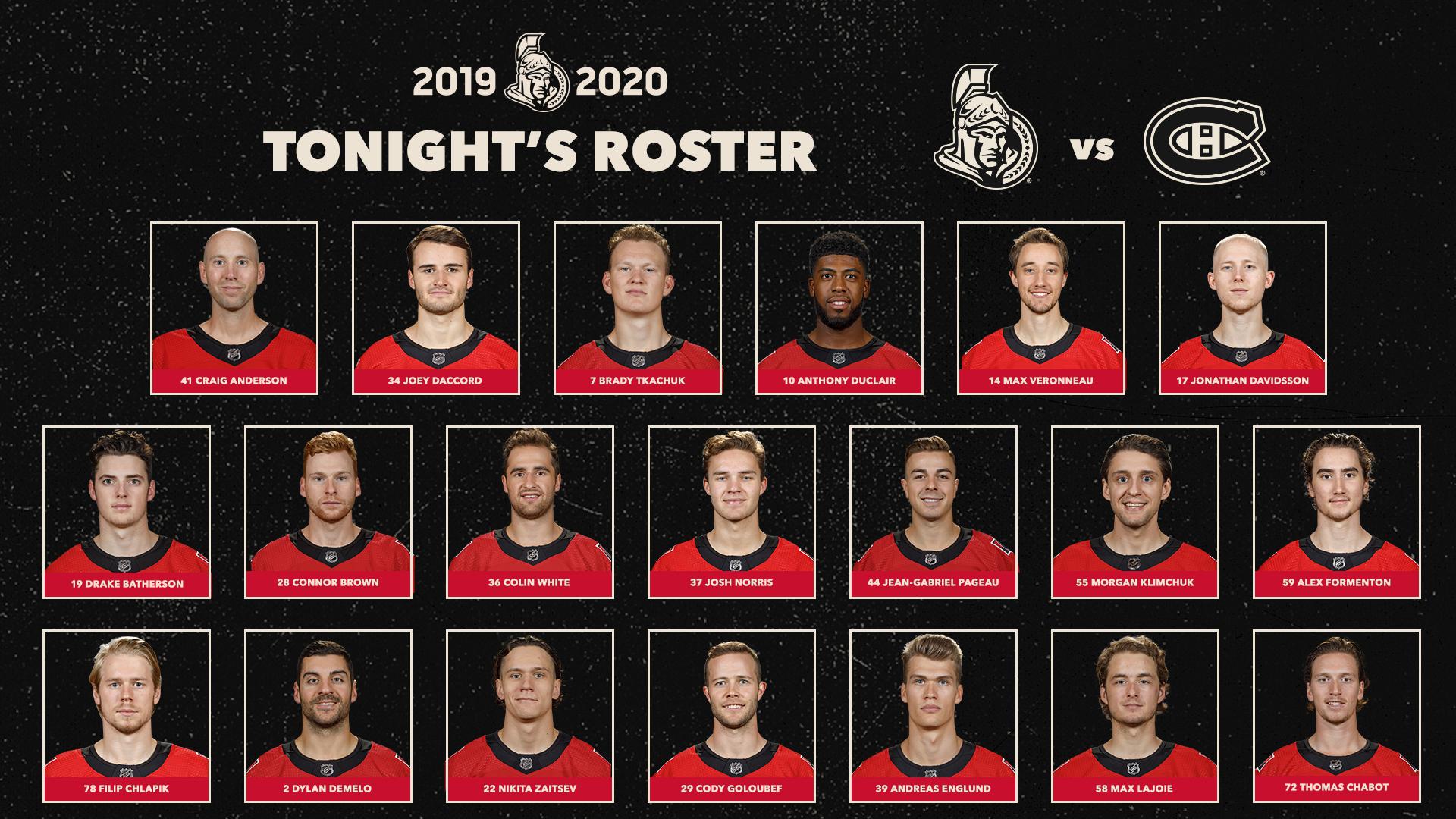 Ottawa Senators Line Up Today