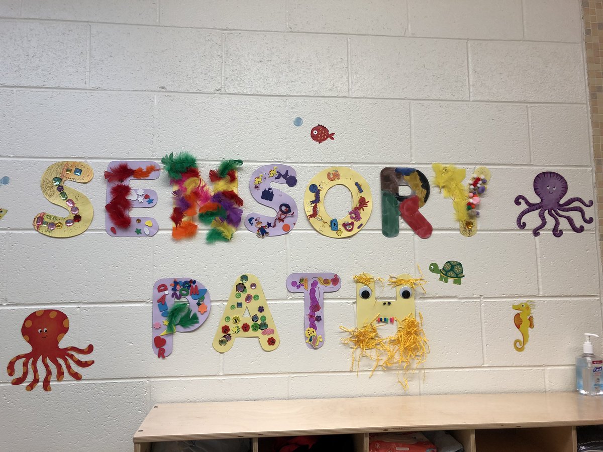 Love the sign for the ELC sensory path. Each class decorated a letter. #elcpenguins #rtsd26learns
