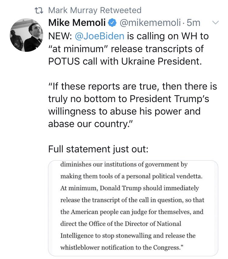 Maybe  @JoeBiden should release the transcripts of his call with Ukraine demanding that they fire the prosecutor who was onto his son's business? This is exactly what I meant above. How do people split the case/event in two? Give Biden a pass while going crazy at Trump?