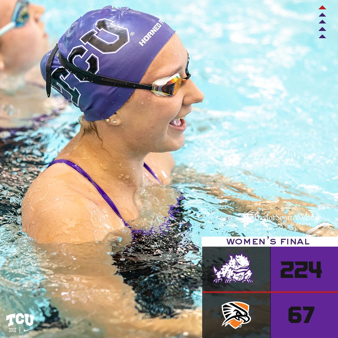 TCUswimdive's tweet photo. FROGS WIN! Final scores from TCU's home opener against UT Permian Basin ⬇️

#GoFrogs 🐸 | #TPWF 😈 https://t.co/2Se72Q86Ya