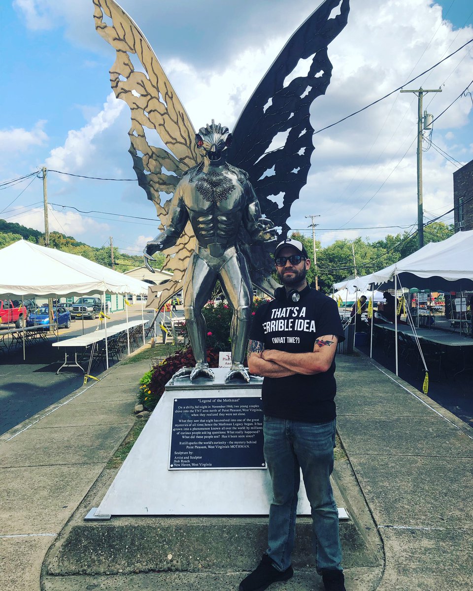 I finally made it! Hello West Virginia! Hello Point Pleasant! Hello... Mothman??? I’m in town all weekend for the official #MothmanFestival. If you see me, don’t be shy, stop by! 🦇 #Mothman
