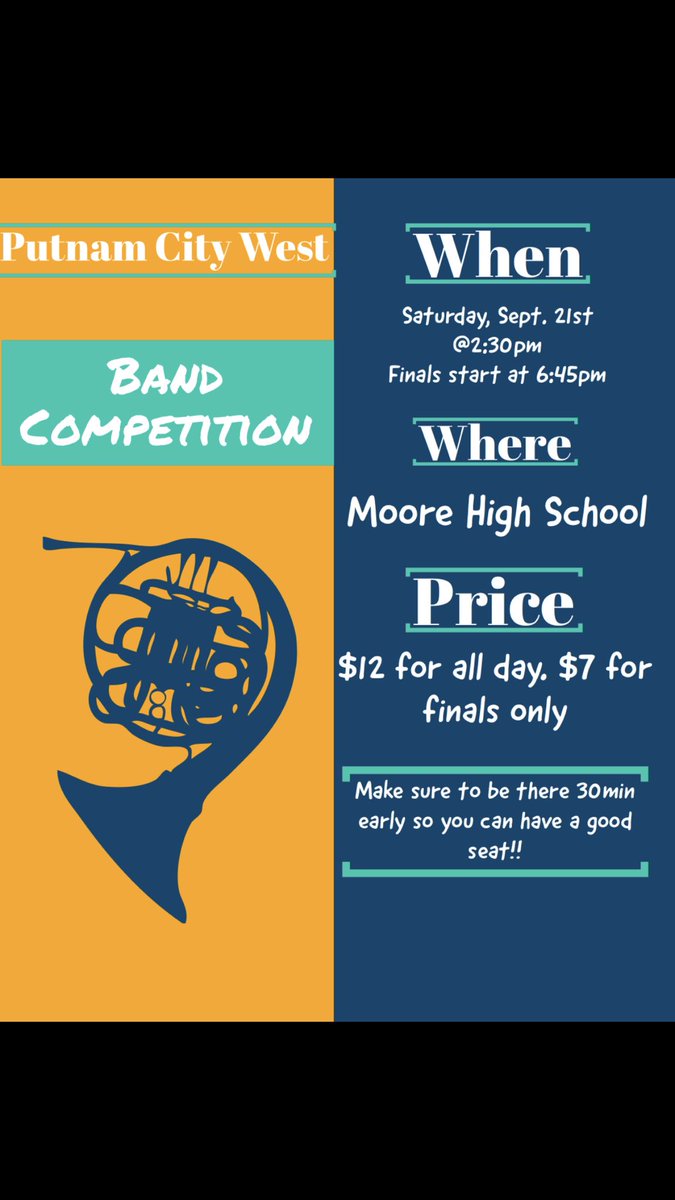 Tomorrow come support Pcwest band get that “W” at their competition. 🎻🎷🎺🥁