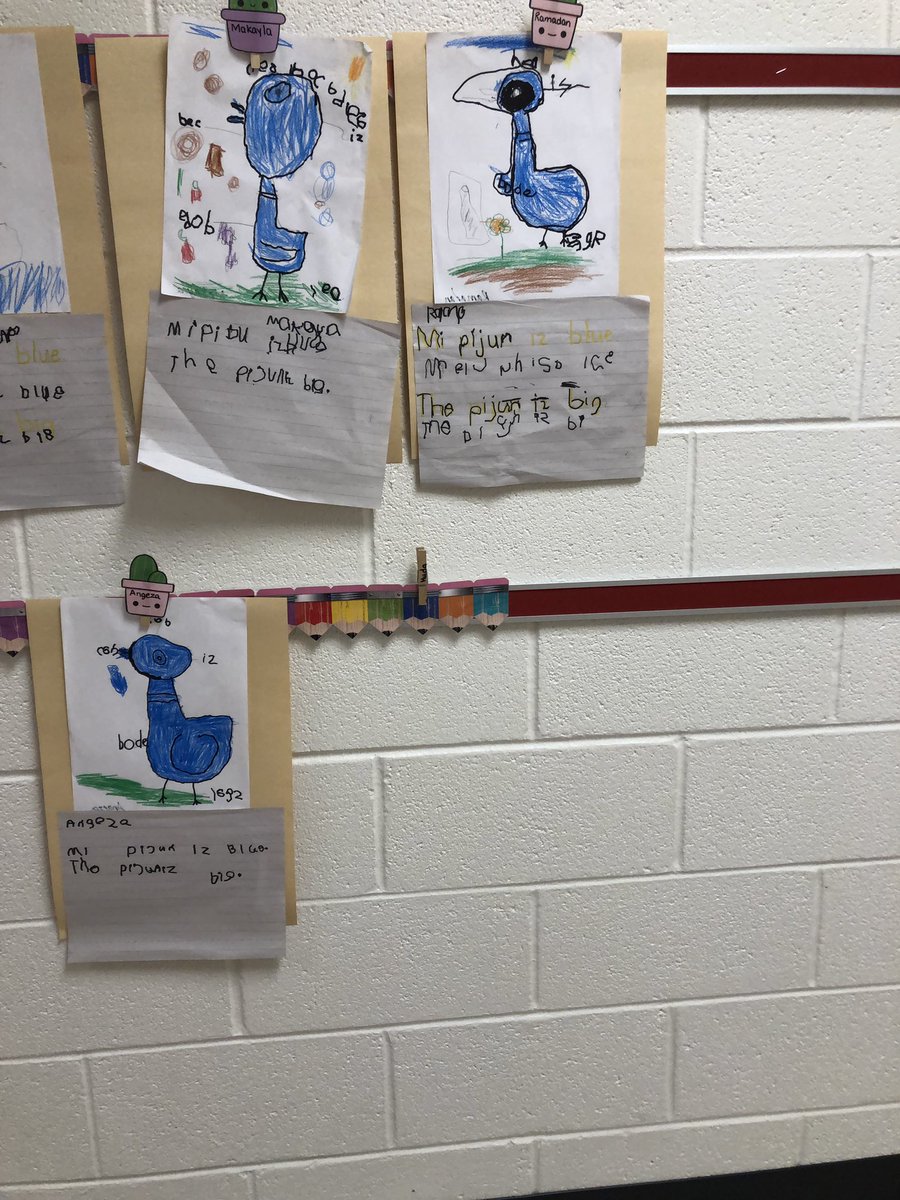 PortersMinions's tweet photo. For beginning of the year writing, I am very pleased with the writings I am seeing so far #pigeonwriting #kindergarten #beginningofyear #writing #interactivewriting https://t.co/yhA5UI79B4