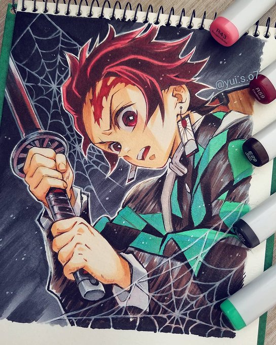 ミニイラスト　竈門炭治郎　コピック 鬼滅の刃】たんじろうを描いてみた（小5）/ Drawing kimetsu no