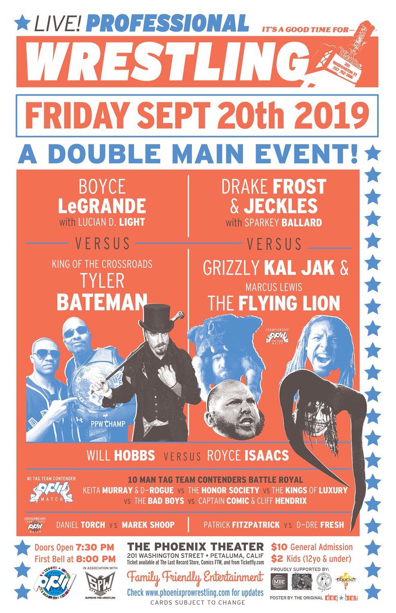 DonovanTroi's tweet photo. Tonight @PPWPetaluma is LIVE! Featuring: @BoyceLeGrande @tylerbateman666 @RoyceIsaacs @TrueWillieHobbs @sirsamurai @FrostExperience @ScootRobertson @jecklesjester @RikLuxury @Kal_Jak @FlyingLionLewis @Profreshional2F @SynnThaGod @PatFitzpat91 @D_Torch @AntiCruiserDF51 &amp; MORE! https://t.co/6tyurxqBYT