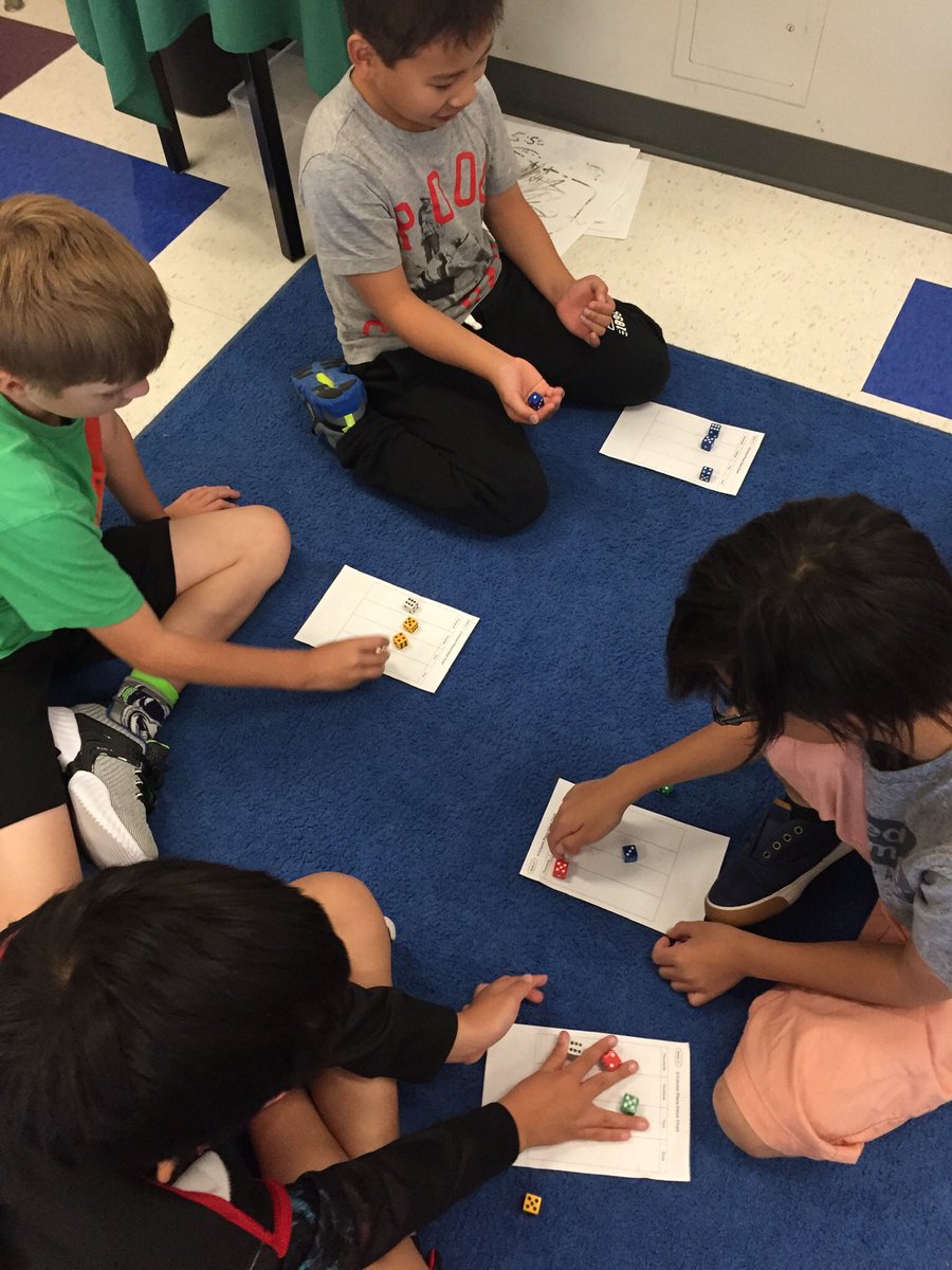 ahearnachievers's tweet photo. Gr 4 Ss play “Roll it!” 🎲🎲🎲🎲(named by Oduwa). Ss roll one die, choose a place value, and repeat until their 4-digit number is complete...🤞🏼to get the bigger number. #ocsb_math #fridaymathgames @StBenedictOCSB https://t.co/LX52I3UgmK