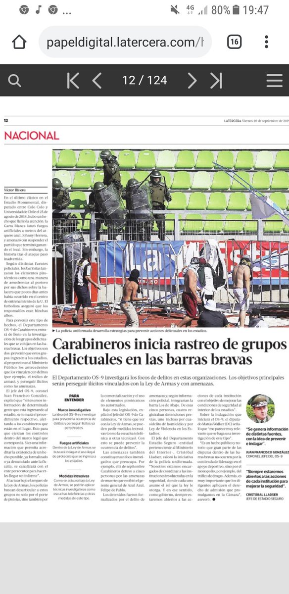 RebolledoAlcald's tweet photo. OS 9 DE CARABINEROS INVESTIGARÁ A DELINCUENTES QUE FORMAN PARTE DE LAS BARRAS BRAVAS. Las familias tienen que volver a los estadios, ser una fiesta deportiva, EN PAZ, tambien en nuestros territorios comunales. Me da la razón de rechazar siempre a las barras bravas en La Cisterna! https://t.co/oEV3iekLvO