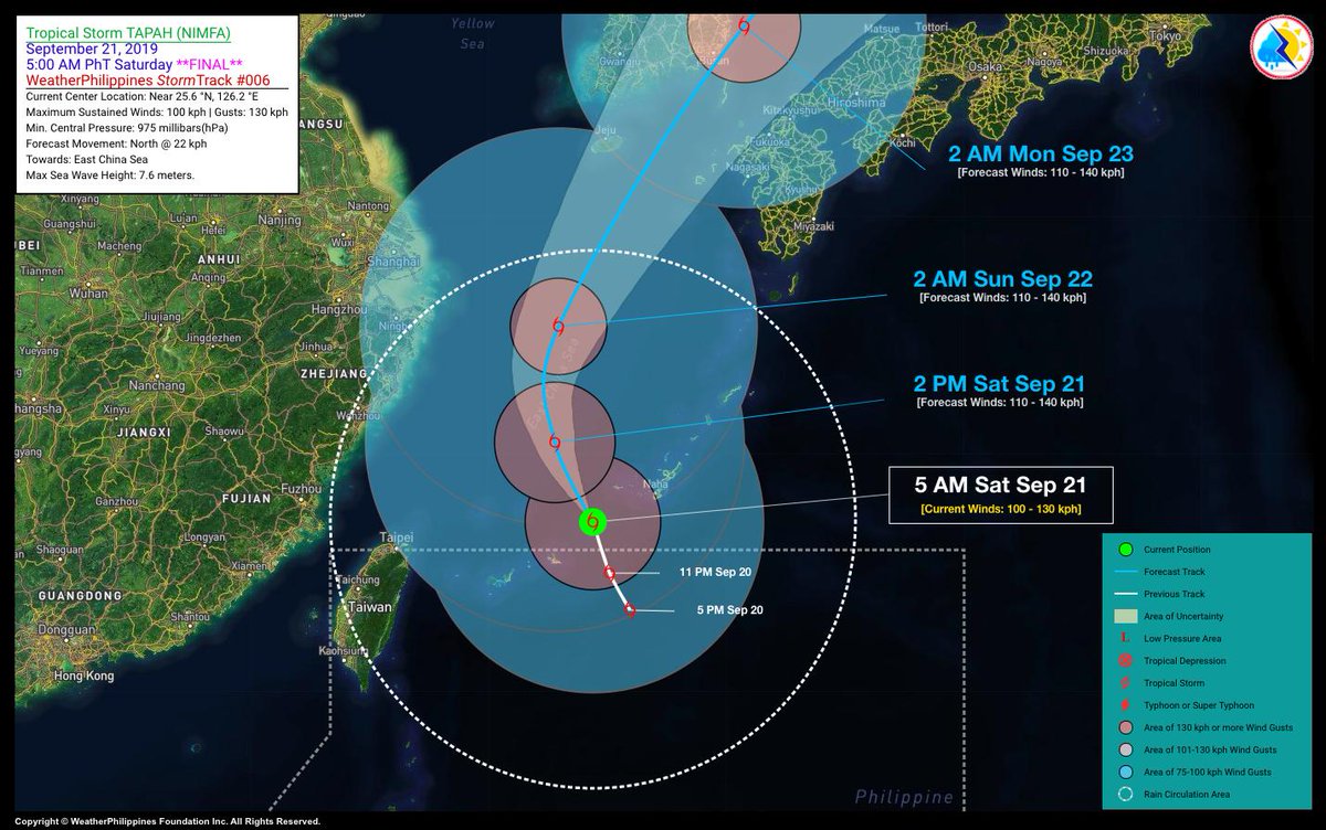 WeatherPH's tweet photo. STS #TAPAH (#NimfaPH) has intensified further as it quickly moved out of PAR early this morning. It is now passing in between Okinawa and Miyakojima while heading in the general direction of South Korea.
This is the Final Update on this Tropical Cyclone.
https://t.co/mVp0Z7pzRt https://t.co/cdqqVoNmuZ