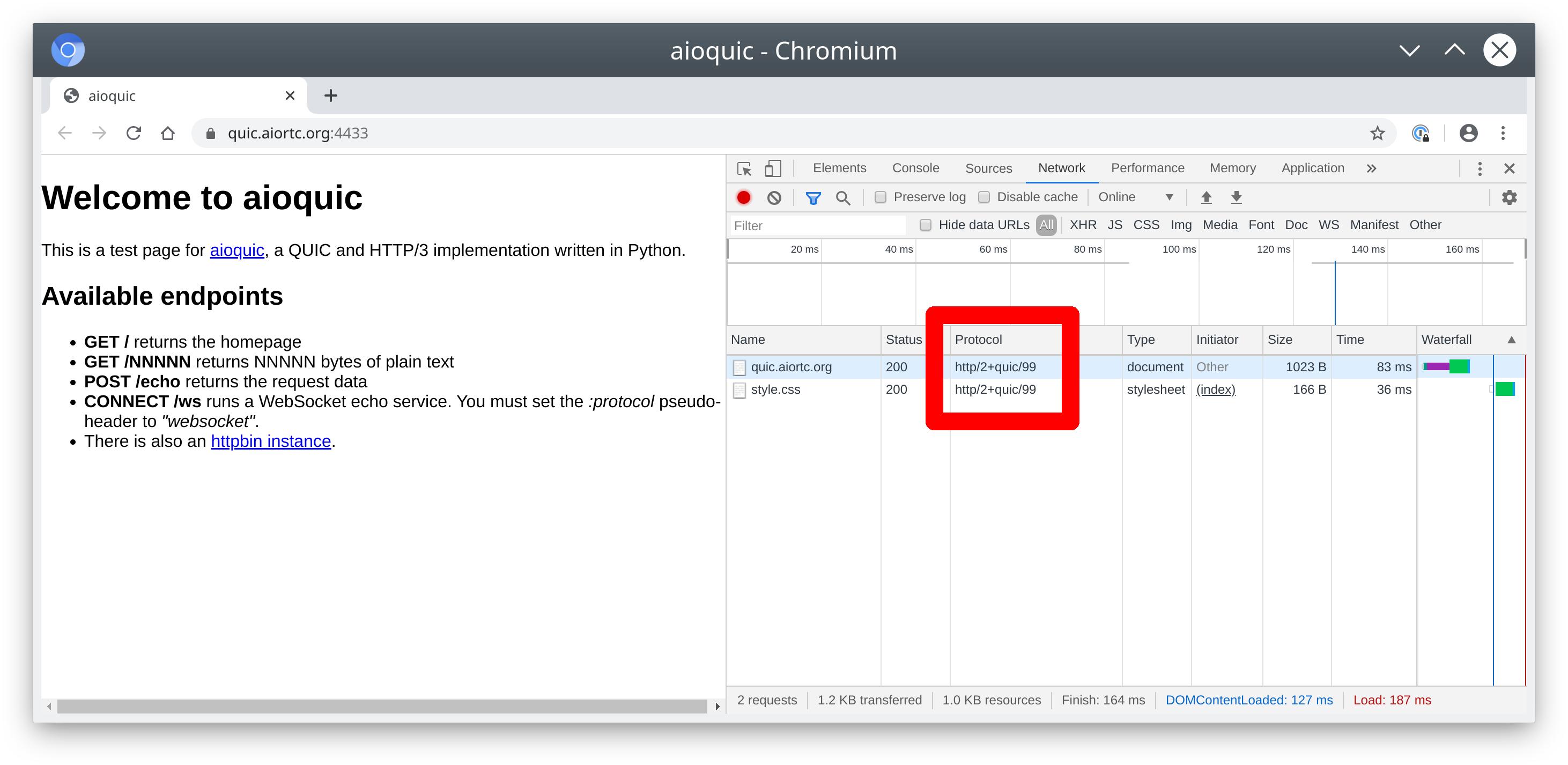 Jeremy Lainé 🇪🇺 on Twitter: "@programmingart Awesome! I can load the  #aioquic demo pages just fine! 🥳 #Python #QUIC #HTTP3  https://t.co/yTYlN9AFQf" / Twitter