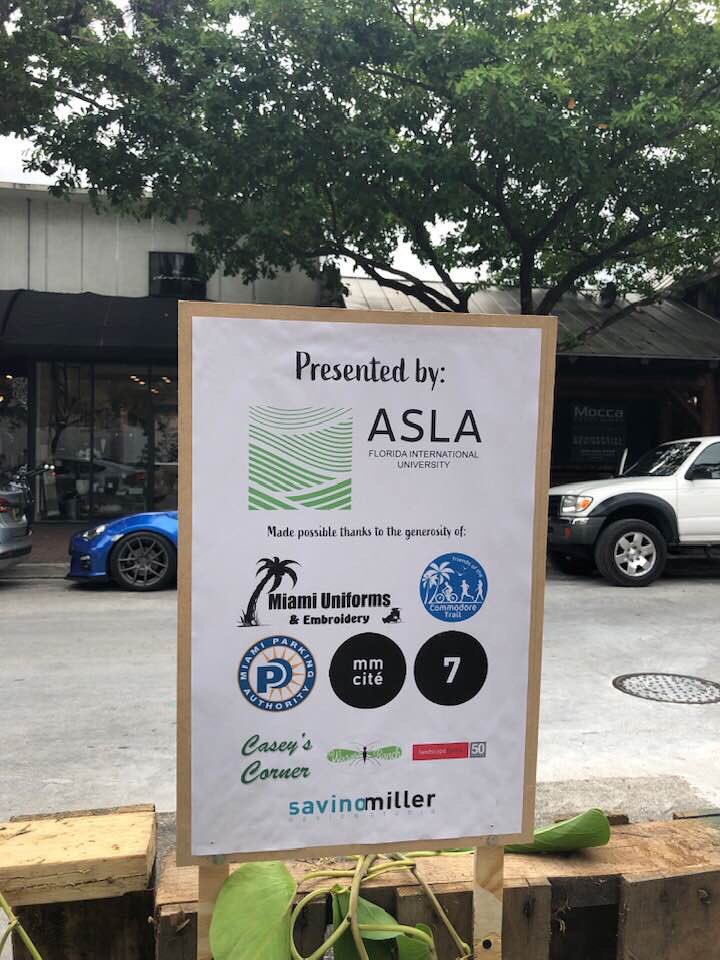 FIULandscape's tweet photo. The FIU ASLA Student Chapter is celebrating PARKing Day 2019 in Coconut Grove! They created their very own Plaza Planta: converted parking spaces turned into an urban plaza. #fiulandscape #landscapearchitecture #parkingday #asla #flasla https://t.co/yhDvtiaLFP