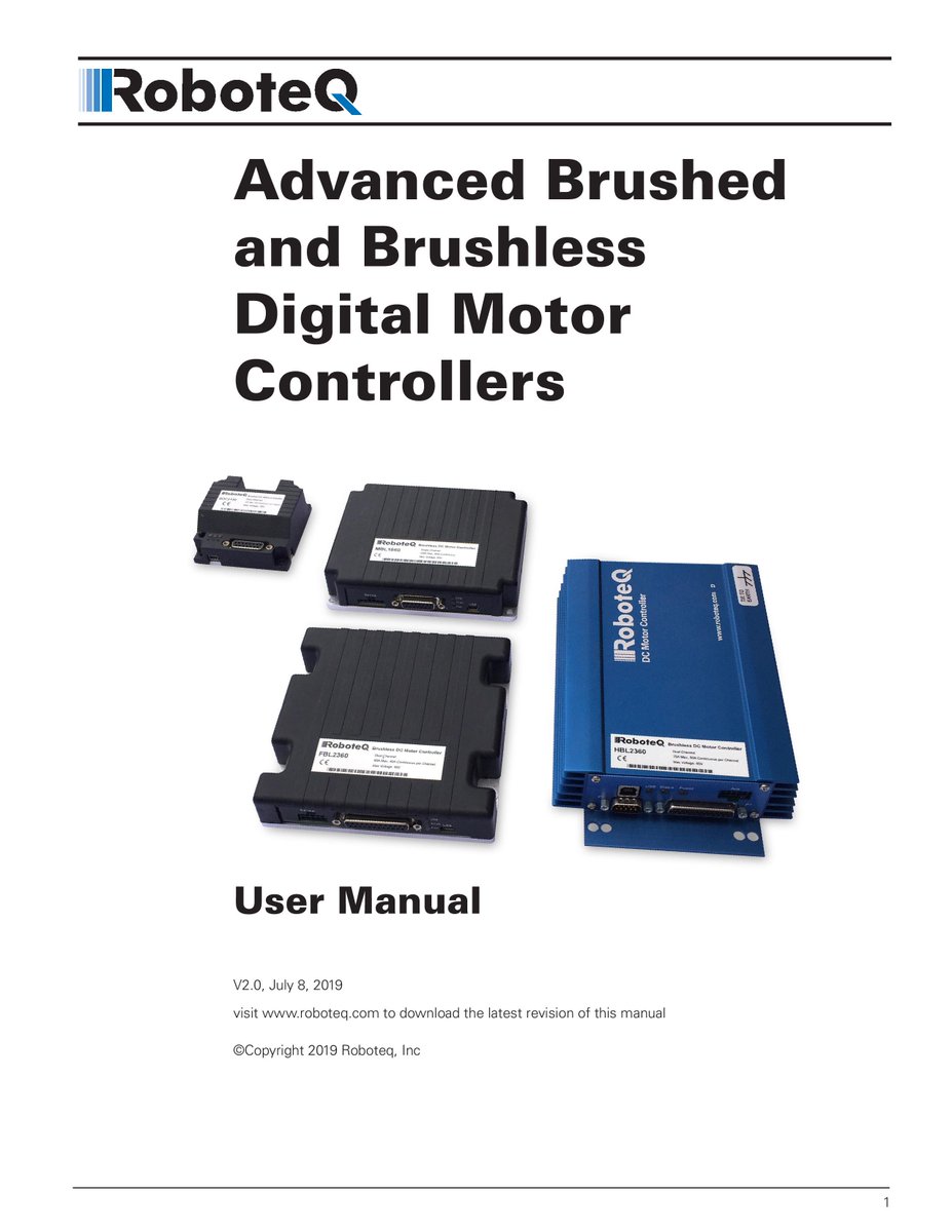 Roboteq's updated Motor Controllers User Manual describes all the new capabilities of firmware 2.0. The Brushless Motor operation section has been significantly expanded with added information. See manual: bit.ly/UserManualv2

#roboteq #robotics #engineering #motorcontrollers