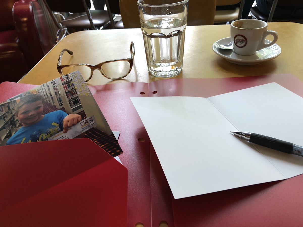 lilylamotte's tweet photo. At coffee shop writing thank you cards to our generous donors at the KCLS Foundation Literary Lions Gala in March. Donors enabled 25,000 participants, 4.7 million minutes read, 8,500 meals, and 13,000 books given away. โค๏ธ the best library system! #library #kingcountylibrary https://t.co/AhcuUE4hGi