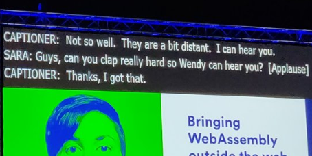 NCRA's tweet photo. When Wendy Osmond, CRC, was captioning a recent tech conference, she was surprised when the speaker addressed her directly. Almost as surprised as the attendees, who hadn’t realized that the captions were being written by a live captioner. 
https://t.co/mdwPW7pJvL https://t.co/wl4jZGb9zD