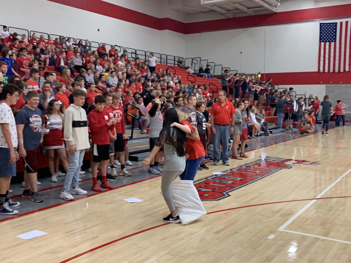 SouthmontJrHigh's tweet photo. Today was a GREAT one at SJHS! We started with the Tug of War championship of the world. The staff WON! We then celebrated our students raising $250 that will go towards Pam’s Promise and Riley Neuro Research by throwing pies in Miss Briones and Mrs. McCormick’s faces. So fun! 🎉 https://t.co/IApbznx396