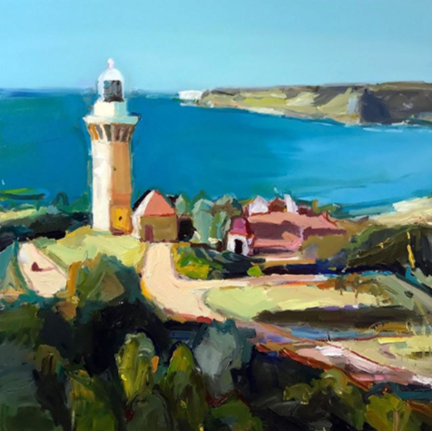 Been on the back burner for a while... glad to finally get this one painted... “Barrenjoey Lighthouse “, 85X85cm, oil on linen. #design #abstract #artgallery #Barrenjoey #Lighthouse