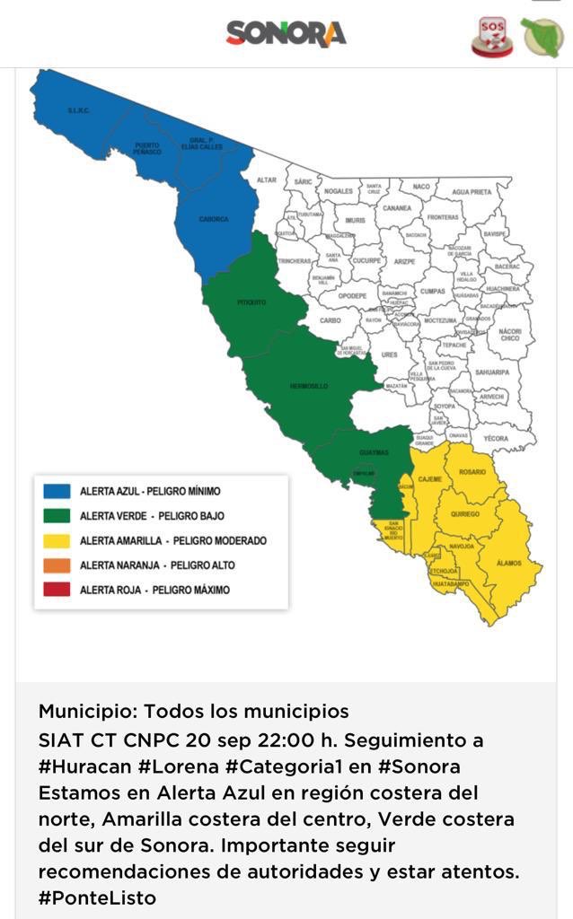 En trabajo coordinado, damos seguimiento a la evolución del huracán #Lorena, es importante tomar precauciones. Recueden mantenerse informados a través de la aplicación #SonoraProtege