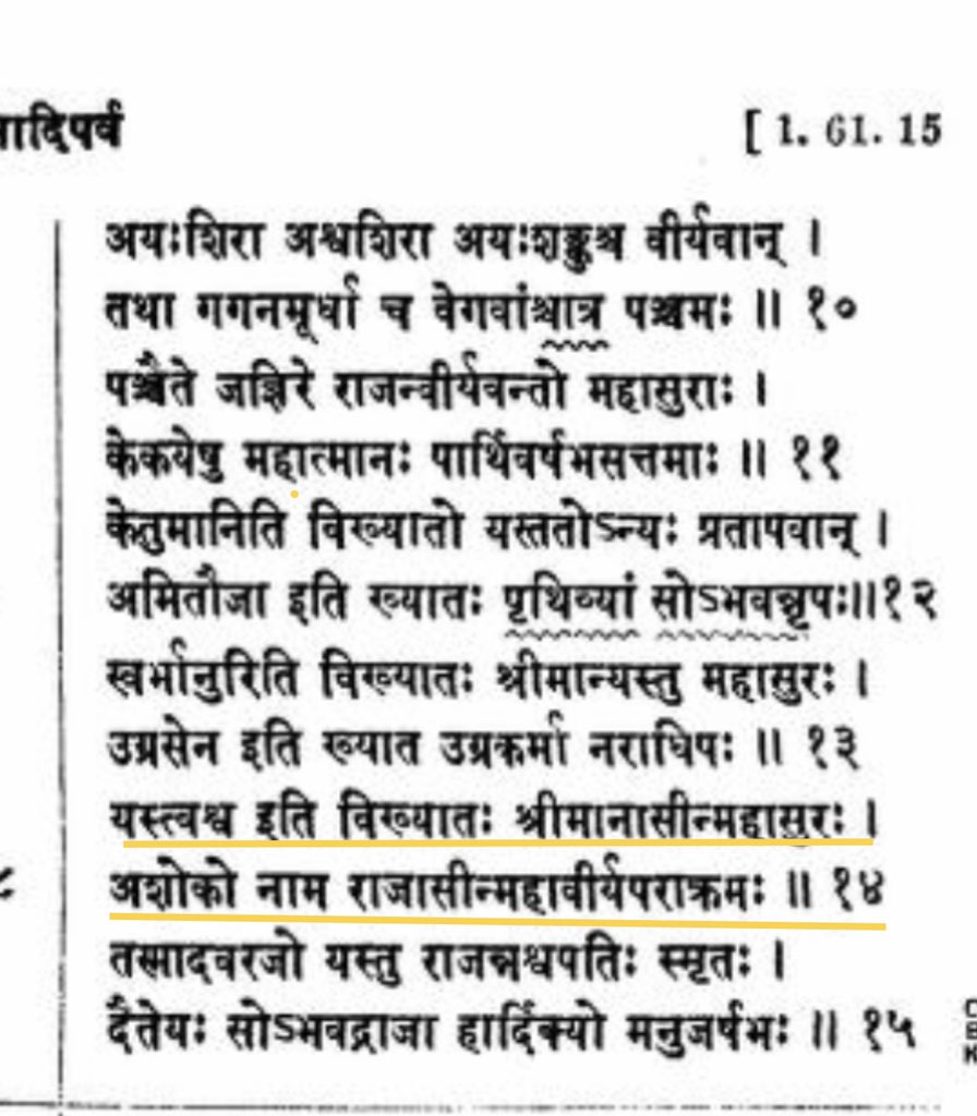True_Shrotriya's tweet photo. Its a deliberate mention by old #Distortian, Please understand. Now her gang will move from ShāntiParva to Ādiparva, where geneaology of Asuras is given and then they will find a Asura who took rebirth as King “Ashoka”.
Don’t fall in trap, scores of Asur/Kings names are there 1/2 https://t.co/PwEYXLeF11